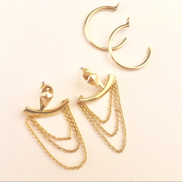 Stella & Dot Jewelry - :: S&D [V] Gold Drape Ear Jacket/Hoop Earrings